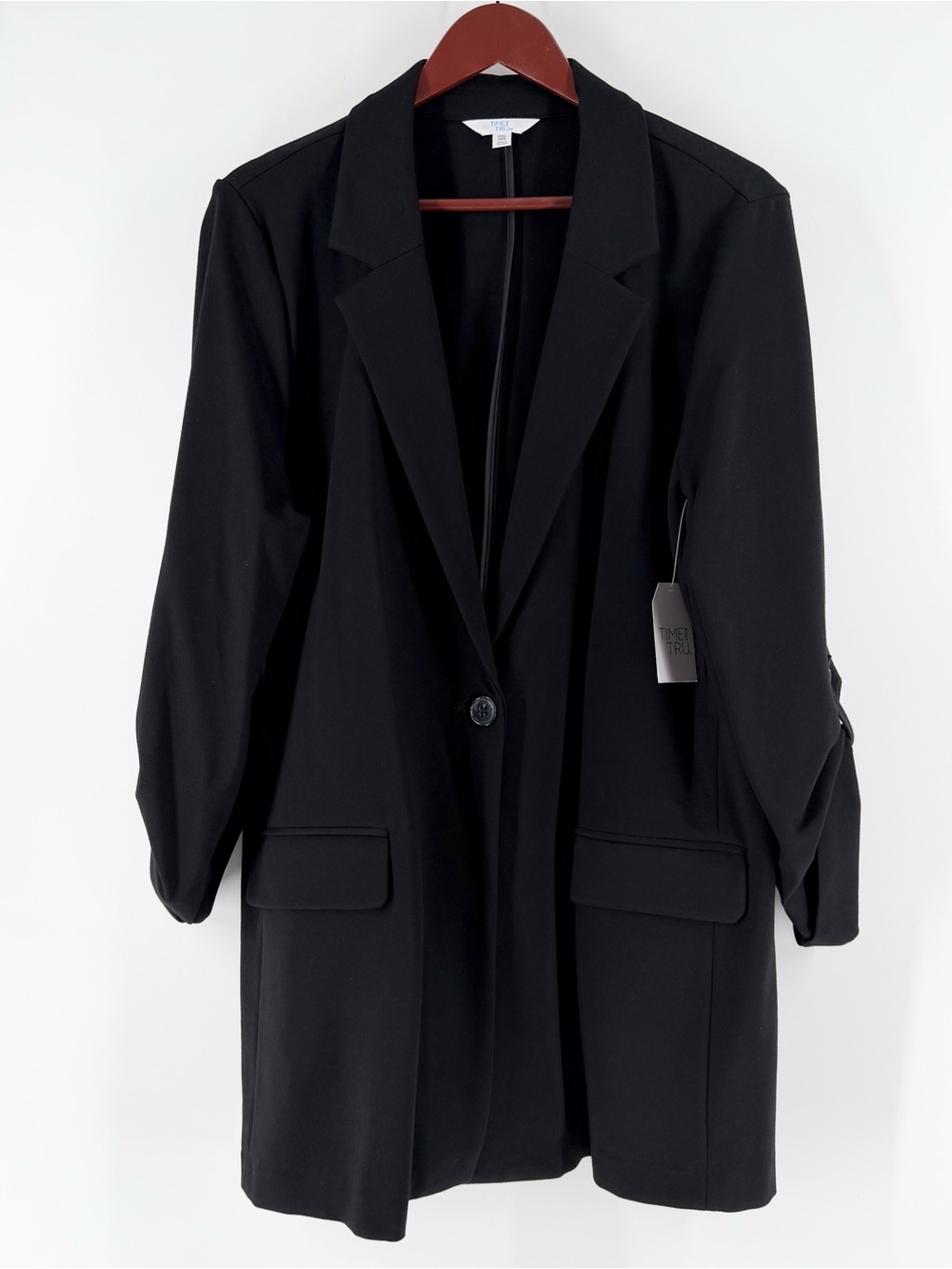 NEW Time and Tru Women's Black Ponte Knit Blazer Jacket Plus Size XXL 20 Stretch
